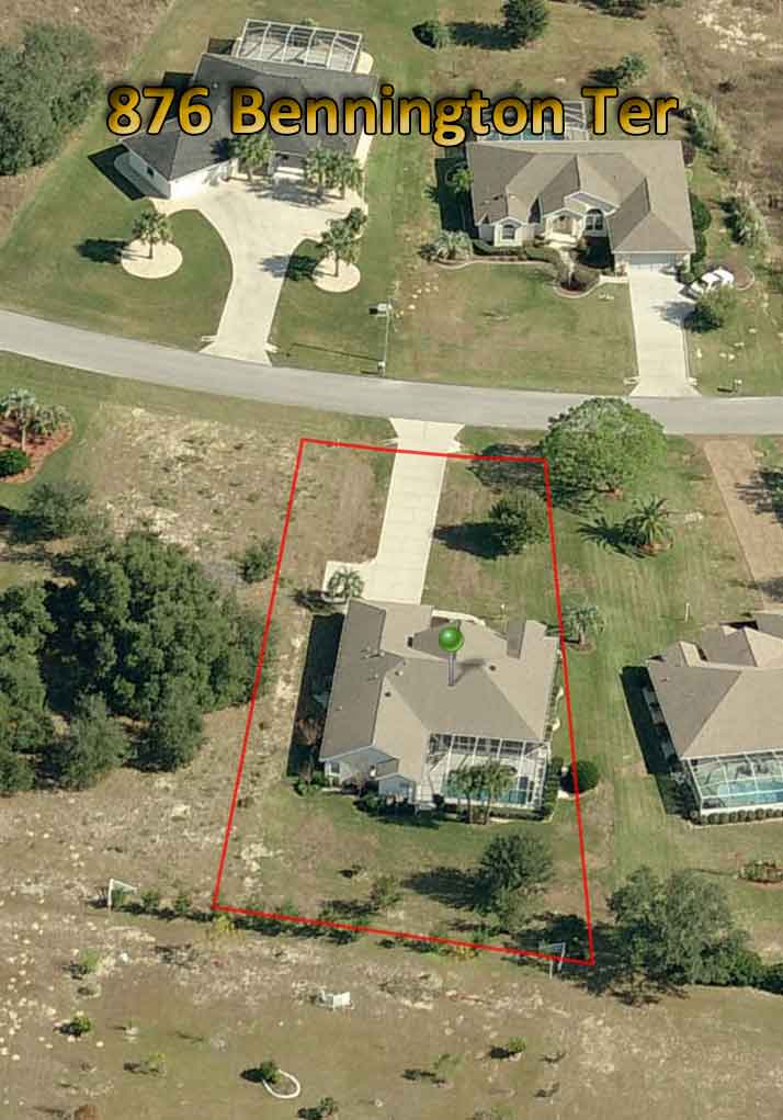Aerial photo of the details of the pool home for sale.