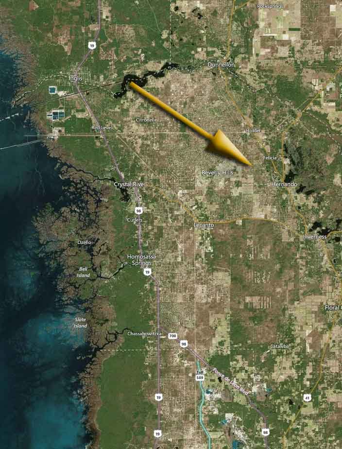 Aerial Overview of Citrus County and the Fairview Estates Community, Gulf of Mexico on the left.