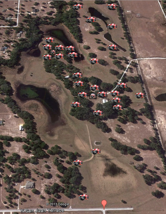 Aerial View of the Farm, Homes and Property for Sale in Crystal River, Citrus County with Camera Viewpoints