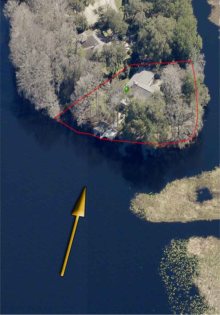 Aerial photo of the details of the waterfront home for sale.